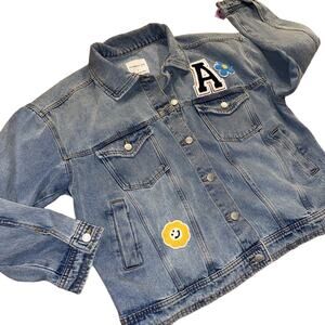 🔥 Celebrity Pink Distressed Denim Jean Patch Jacket Women's Size L NEW